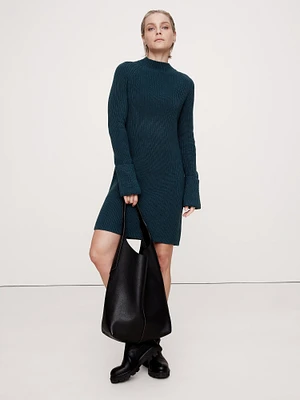 Cotton-Wool Mock-Neck Mini Sweater Dress