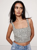 Embellished Satin Square-Neck Cropped Tank