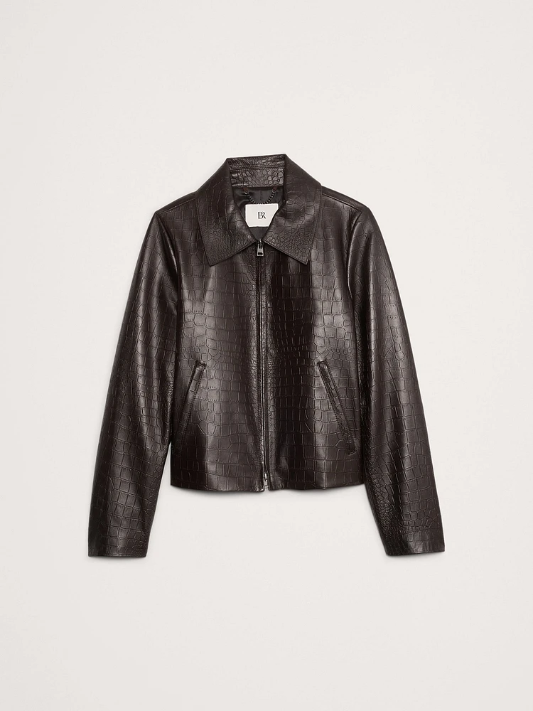Crocodile-Embossed Leather Jacket