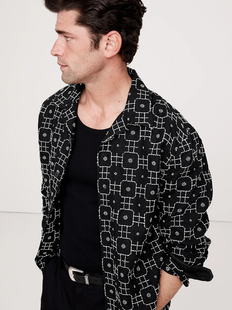 Standard-Fit Embroidered Linen Resort Shirt