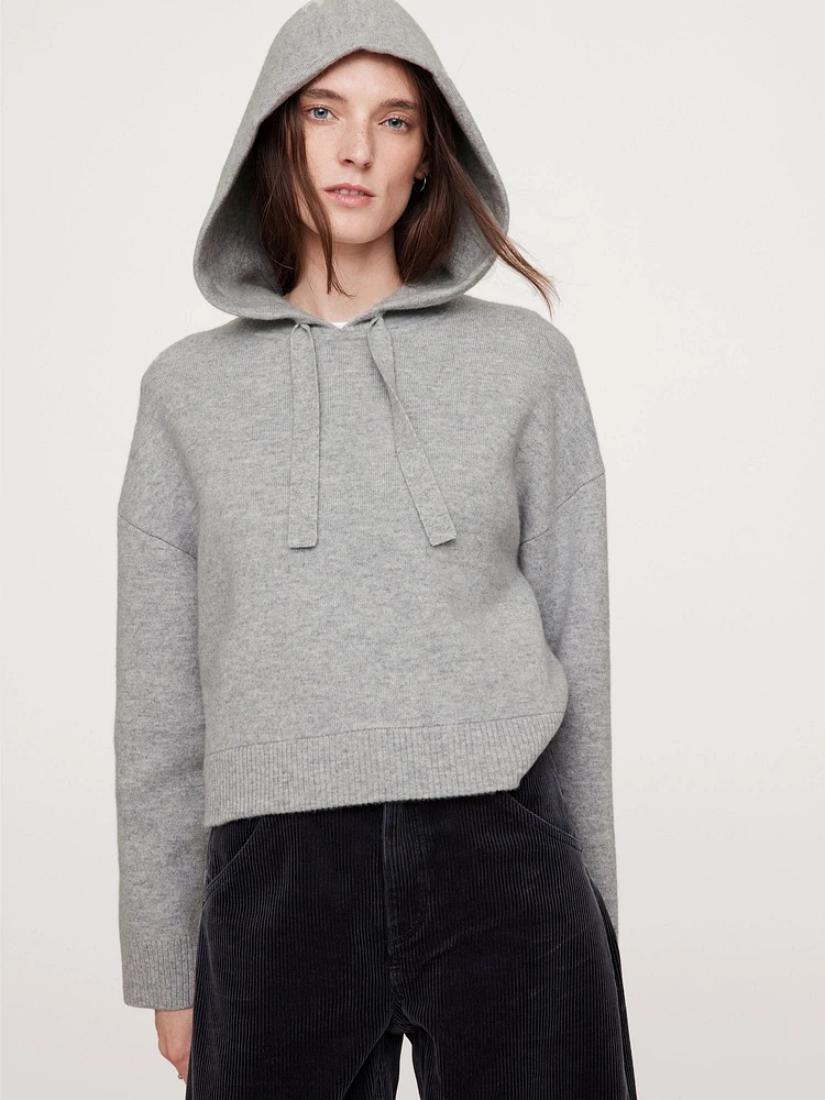 Double-Faced Cashmere Cropped Sweater Hoodie