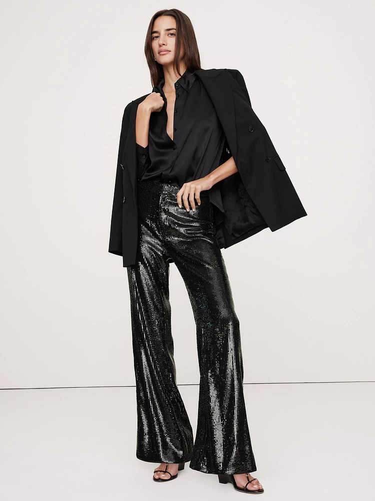 High-Rise Wide-Leg Sequin Pant