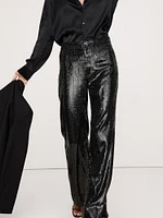 High-Rise Wide-Leg Sequin Pant