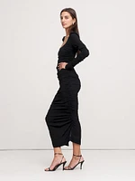 Crepe Ruched Midi Dress