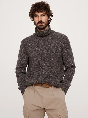 Merino-Cashmere Cable-Knit Turtleneck Sweater