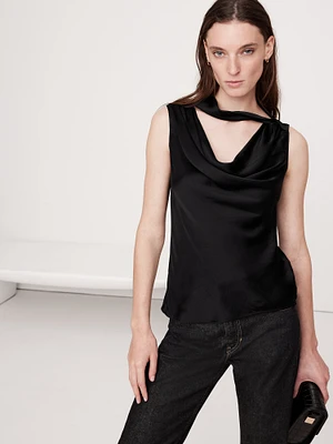 Hammered Satin Cowl-Neck Tank