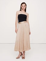 Crinkle Satin Pleated Midi Skirt