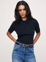 Ribbed Cropped Sweater Polo