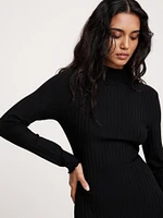 Wide Ribbed Turtleneck Maxi Dress