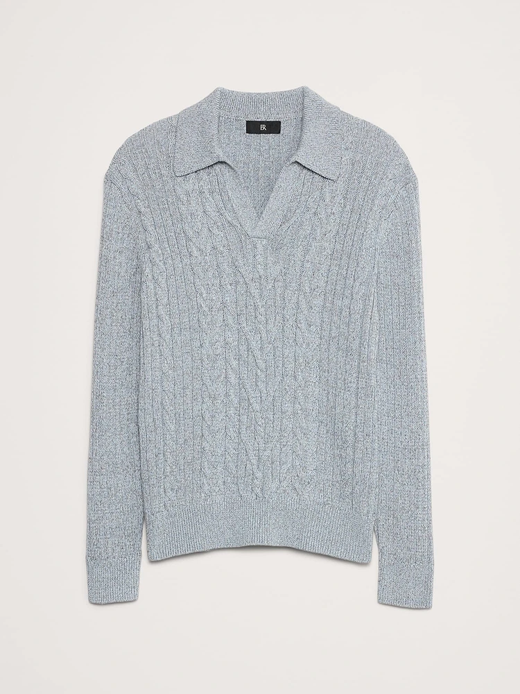Relaxed Cotton Cable-Knit Sweater Polo