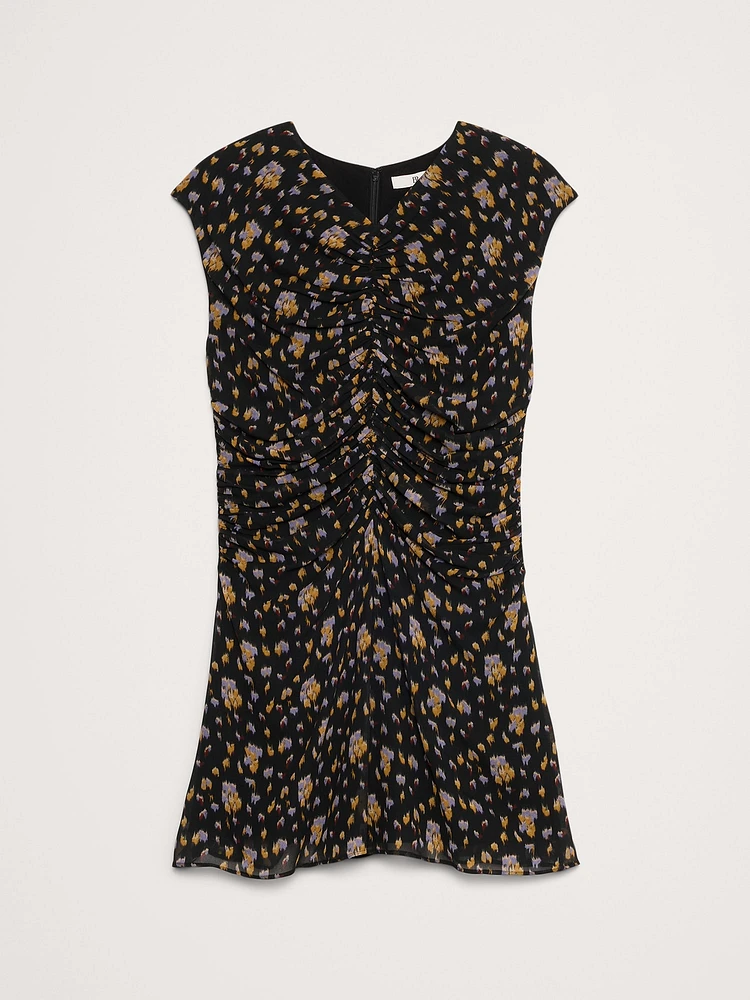 Georgette Ruched-Front Mini Dress