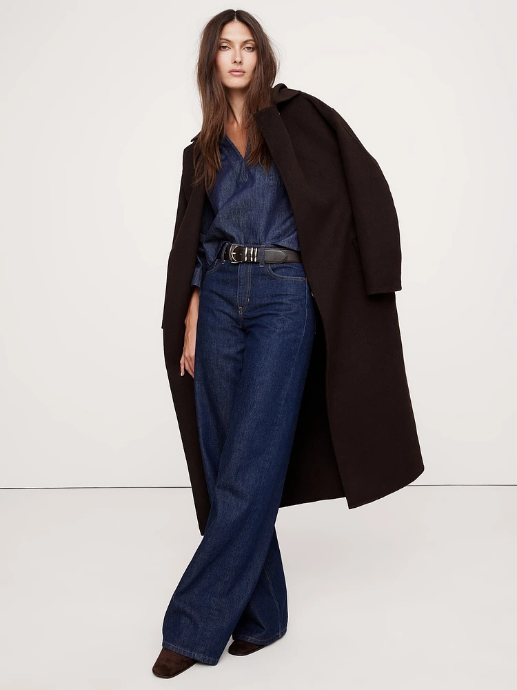 Cropped Italian Denim Popover Top