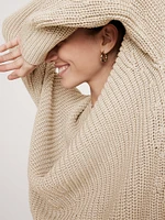 Oversized Ribbed V-Neck Sweater Tunic