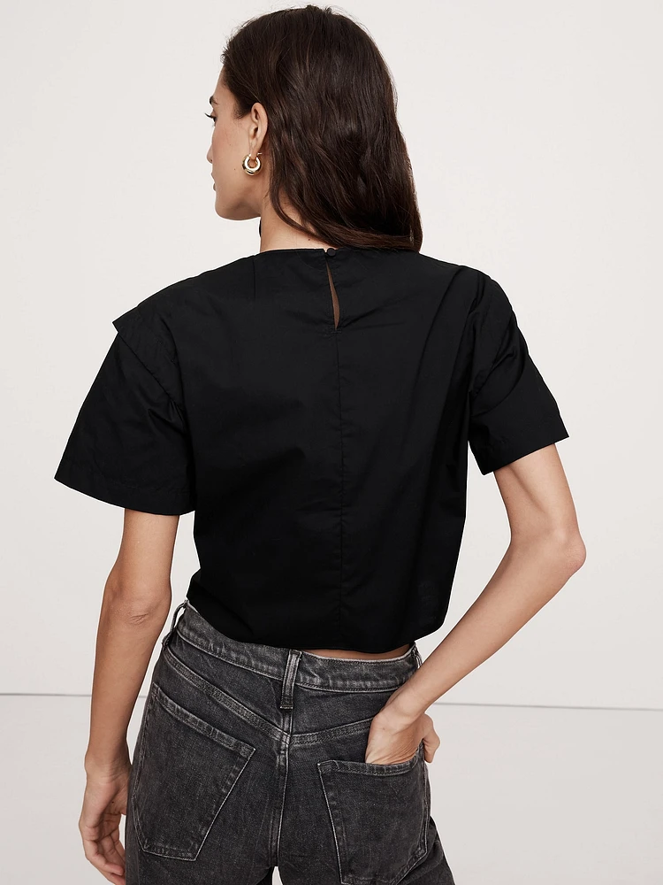 Cotton Poplin Tie-Front Top