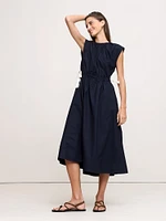 Cotton Poplin Tie-Waist Midi Dress