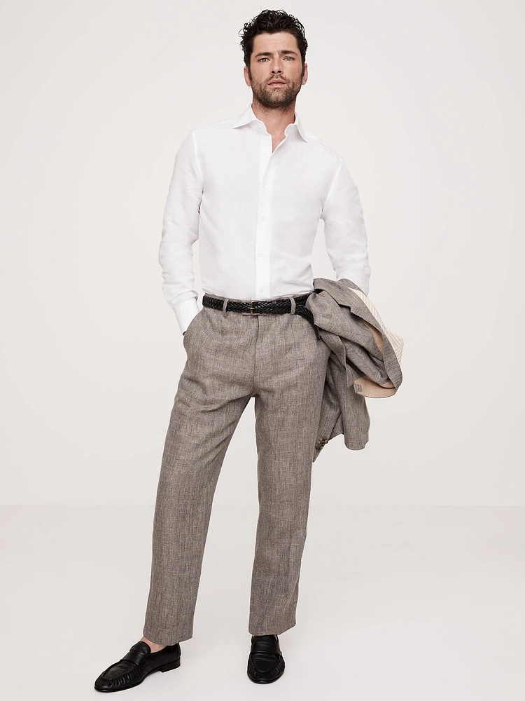 Herringbone Linen Straight Suit Pant