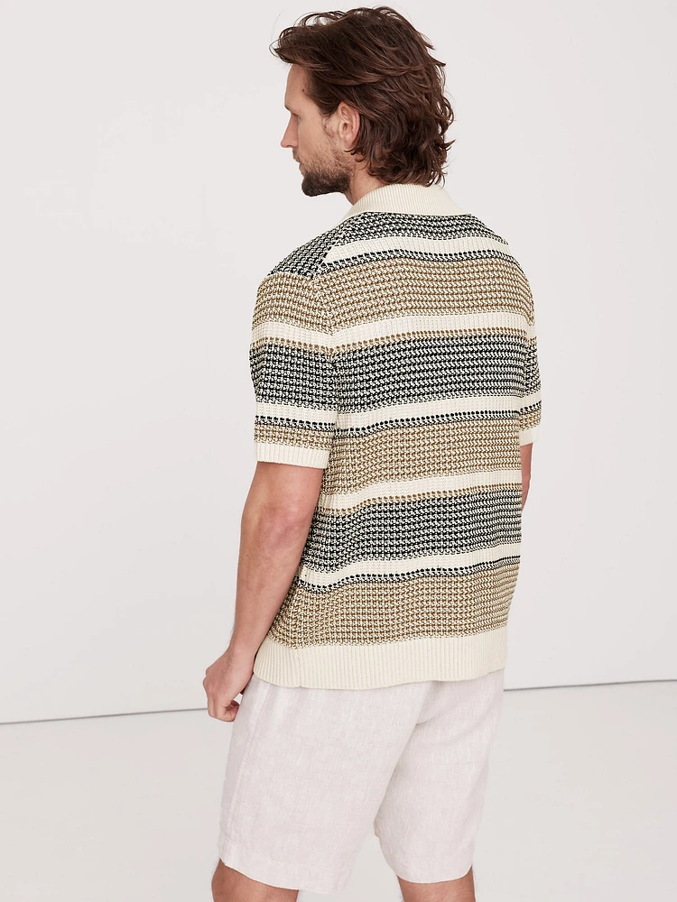 Stripe Crochet Cotton Knit Shirt