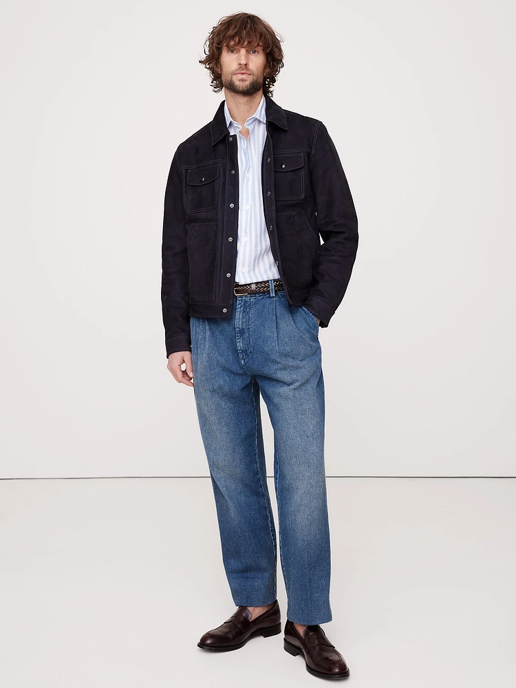 Straight Pleated Cropped Jean