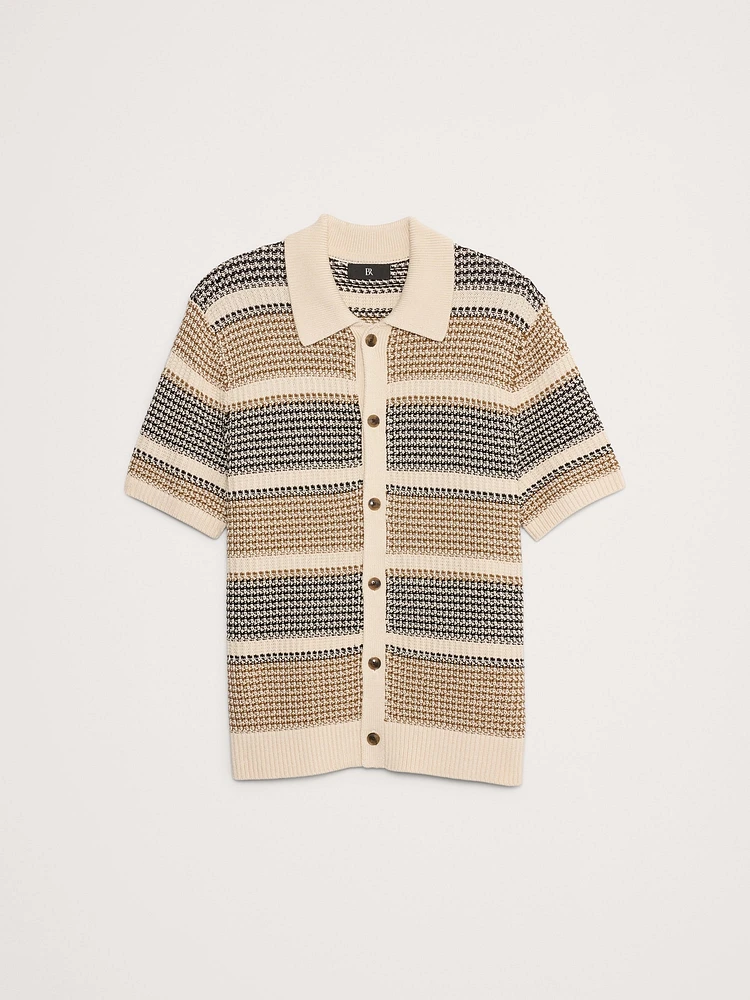 Stripe Crochet Cotton Knit Shirt