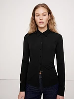 Crepe Knit Button-Down Shirt