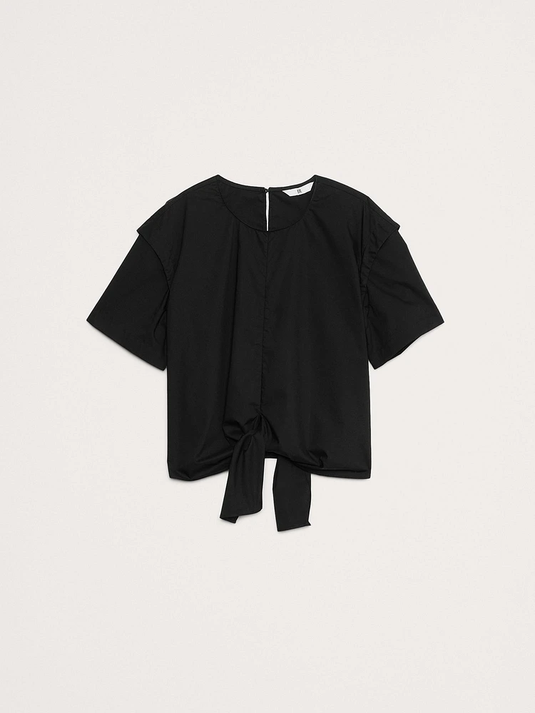 Cotton Poplin Tie-Front Top