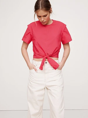 Cotton Poplin Tie-Front Top