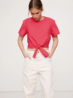 Cotton Poplin Tie-Front Top