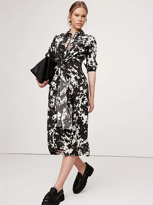 Silk Crepe Twist-Front Shirt Dress