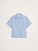 Chambray Cropped Popover Shirt