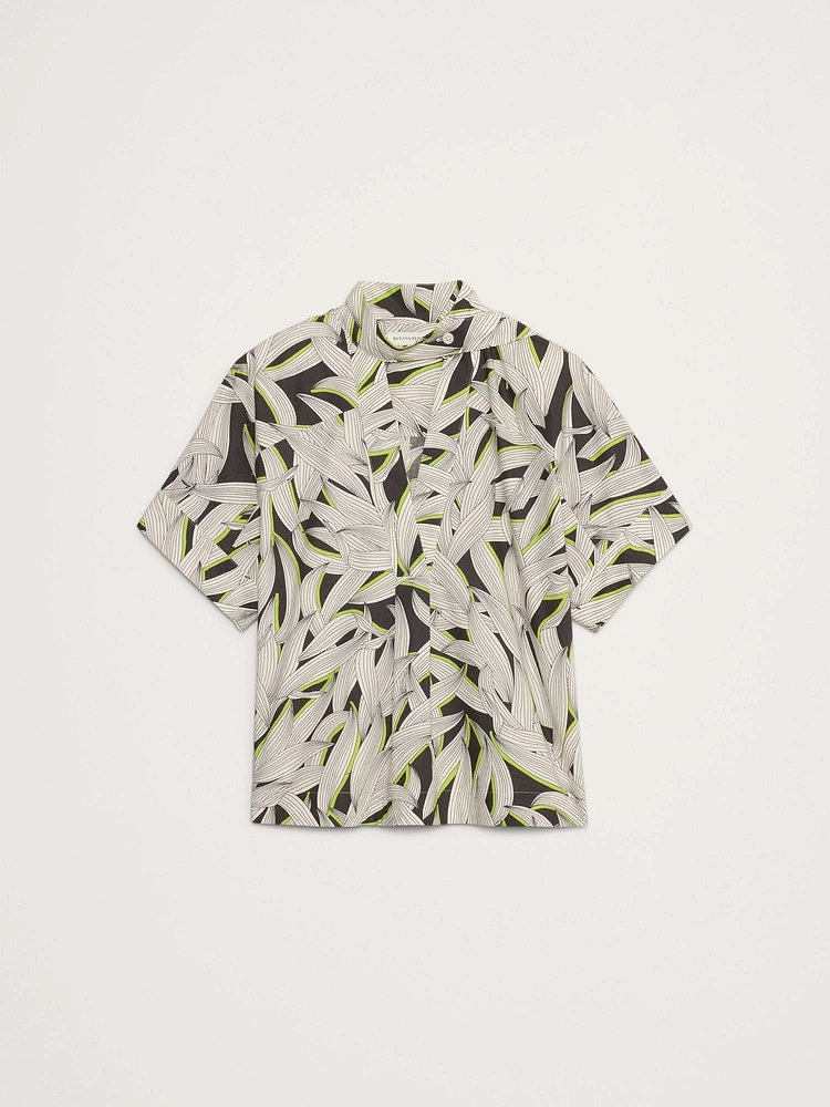 Cotton Poplin Popover Tie-Neck Top