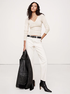 Ribbed Merino Double V-Neck Sweater