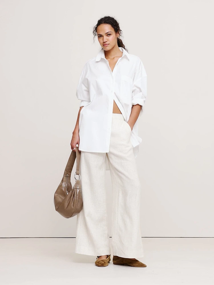 Wide-Leg Linen Pull-On Pant