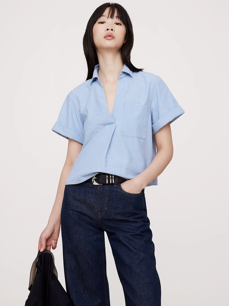 Chambray Cropped Popover Shirt