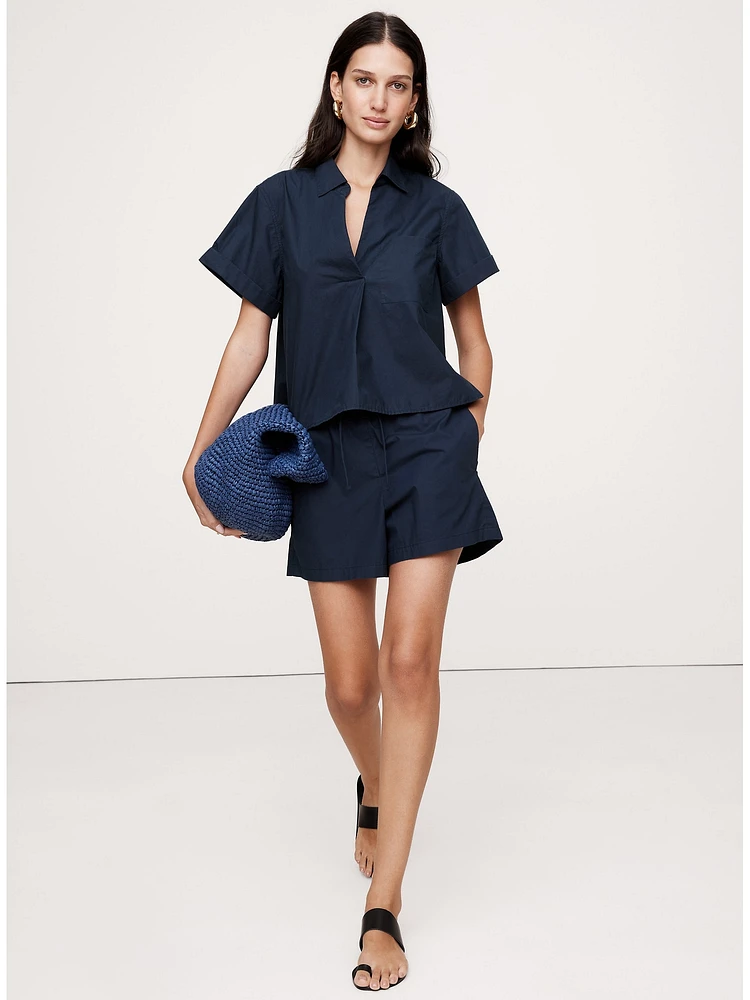 Cotton Poplin Cropped Popover Shirt