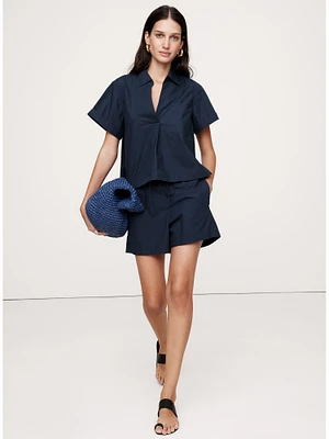 Cotton Poplin Cropped Popover Shirt