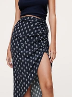 Matte Silk Side-Ruche Skirt