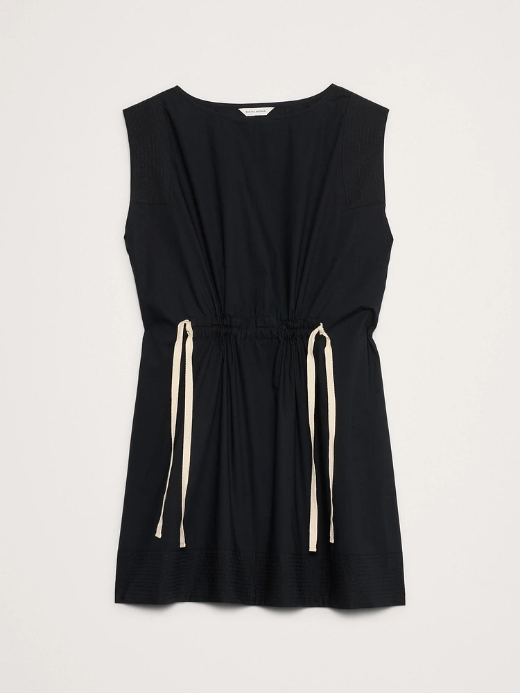 Cotton Poplin Cinch-Waist Mini Dress