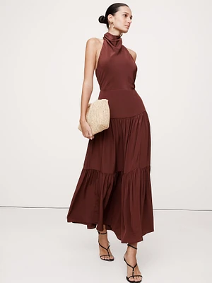 Matte Silk Halter Maxi Dress