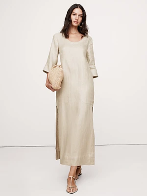 Linen Scoop-Neck Maxi Dress