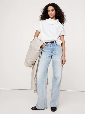 Oversized Poplin Funnel-Neck Top