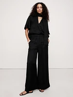 High-Rise Wide-Leg Viscose-Linen Pull-On Pant