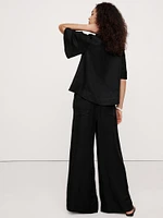 High-Rise Wide-Leg Viscose-Linen Pull-On Pant