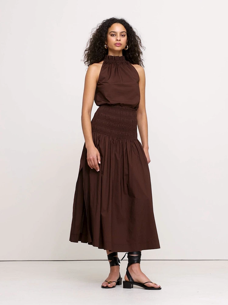 Cotton Poplin Smocked-Waist Maxi Skirt