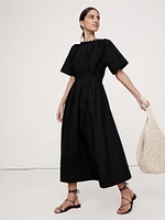 Poplin Open-Back Maxi Dress