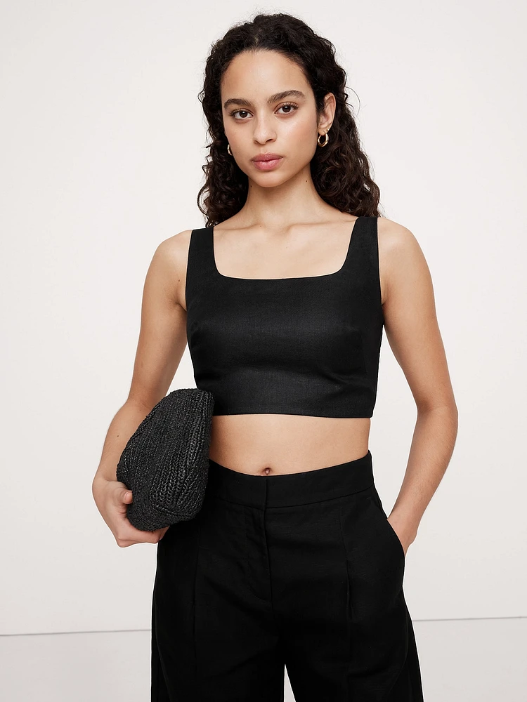 Linen Square-Neck Cropped Tank