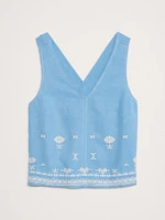 Embroidered TENCEL™-Linen Cross-back Tank