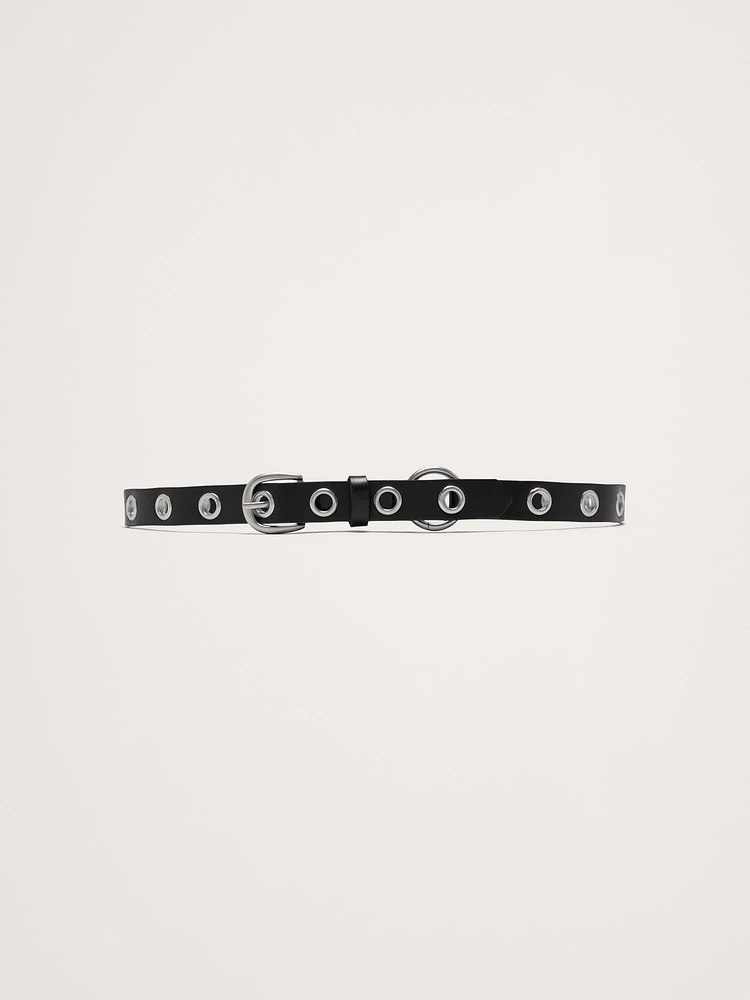 Skinny Leather Grommet Belt