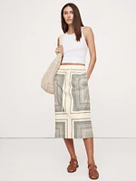 Cotton-Silk Drawstring Midi Skirt