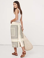 Cotton-Silk Drawstring Midi Skirt