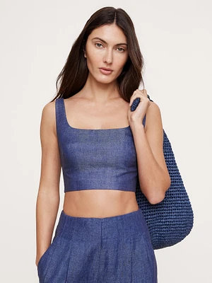 Linen Square-Neck Cropped Tank